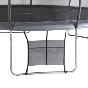 Trampoline rond Ø 490cm gris avec filet de protection intérieur - Jupiter Inner XXL - échelle. bâche. filet pour chaussures et kit d'ancrage 4.90m 490 cm