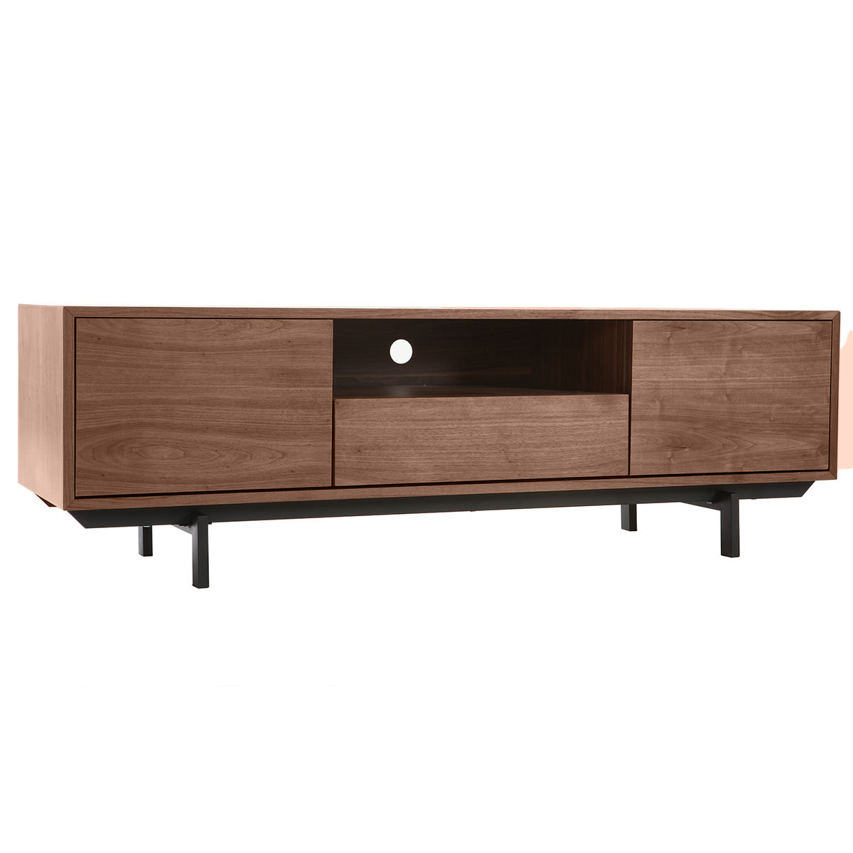 Meuble TV vintage en bois foncé niche ouverte L160 cm MANNY