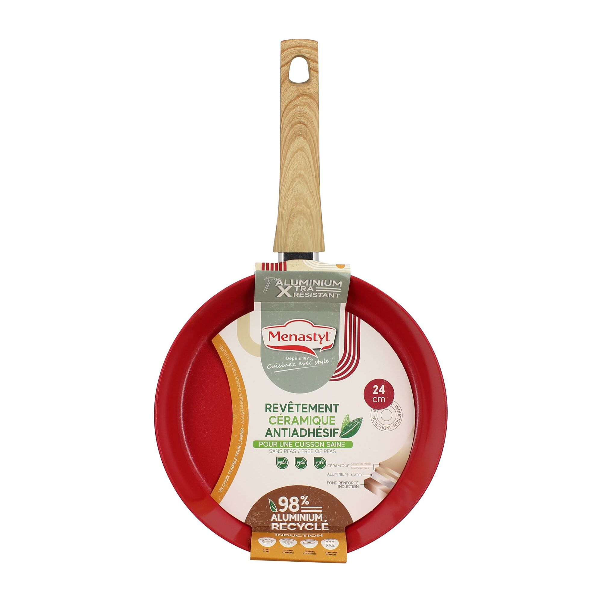 Poêle 24cm avec revêtement céramique rouge - tous feux COLORAMA