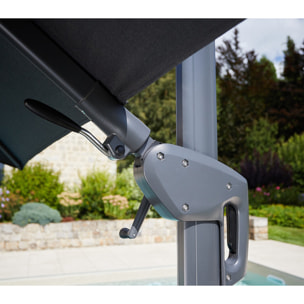 Parasol déporté 3x3m double inclinaison - gris perle - EMERAUDE