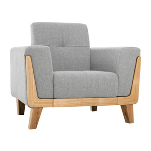 Fauteuil scandinave en tissu gris et bois clair FJORD