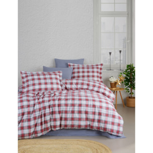 Parure de lit Flanelle de coton imprimé "Cosy rouge"