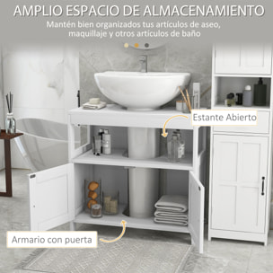 Mueble para Debajo del Lavabo con 2 Puertas y Estante Abierto Mueble Lavabo con Pie Moderno Carga 30 kg 60x30x60 cm Blanco