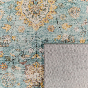 OTTOMAN - Tapis à poils courts doux à motif arabesque turquoise
