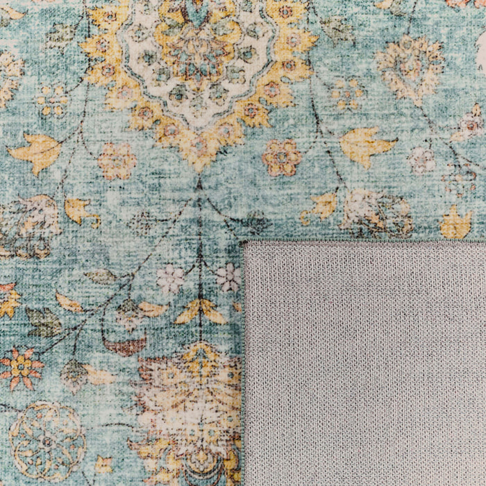 OTTOMAN - Tapis à poils courts doux à motif arabesque turquoise