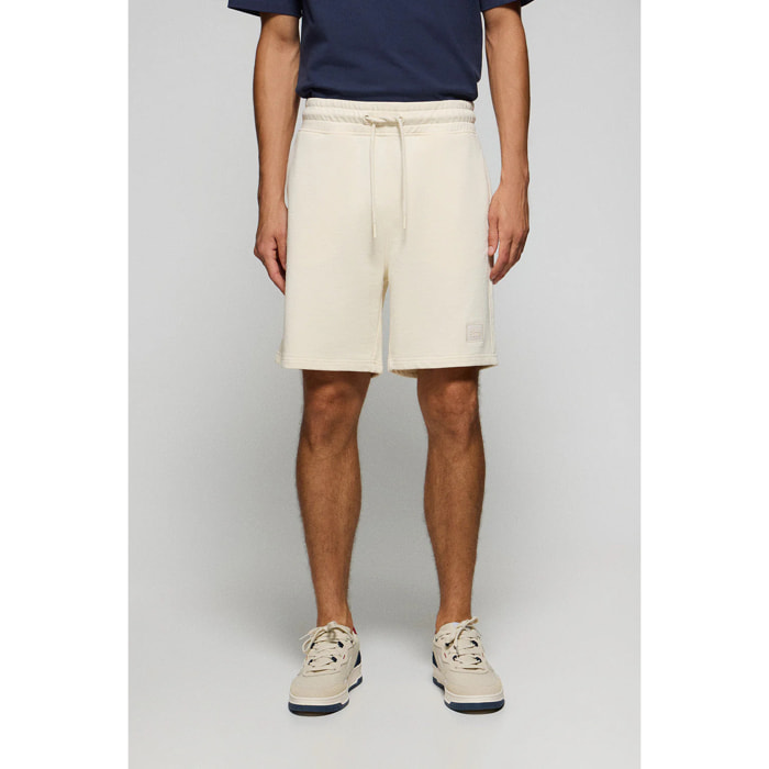 Bermuda Jonas in cotone beige relaxed fit con toppa in twill in gomma Polo Club