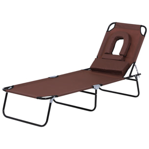 Bain de soleil pliable transat inclinable 4 positions chaise longue de lecture 3 coussins fournis marron