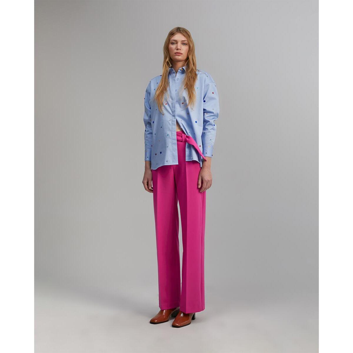 Camicia in popeline con pietre ad anello