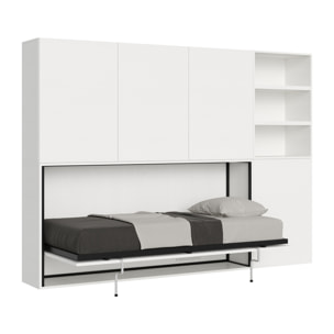 Armoire lit escamotable horizontal 1 couchage 85 Kando avec matelas composition F Frêne Blanc