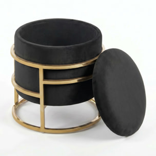 Pouf Contenitore Rotondo in Velluto con Coperchio e Base in Acciaio Dorata, Seduta Imbottita con Vano Contenitore dallo Stile Elegante per Soggiorno, Camera da Letto e Ingresso