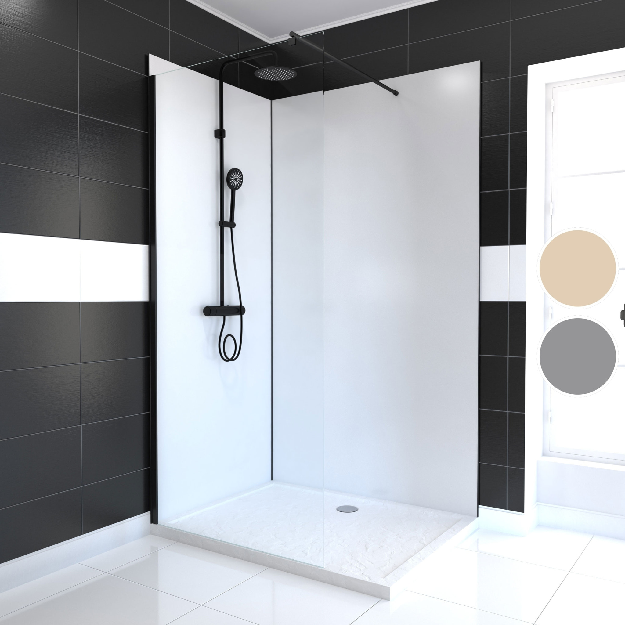 LOT de 2 Panneaux Muraux Aluminium BLANC 90+120x210 cm avec Profilés NOIR MAT - WALL'IT