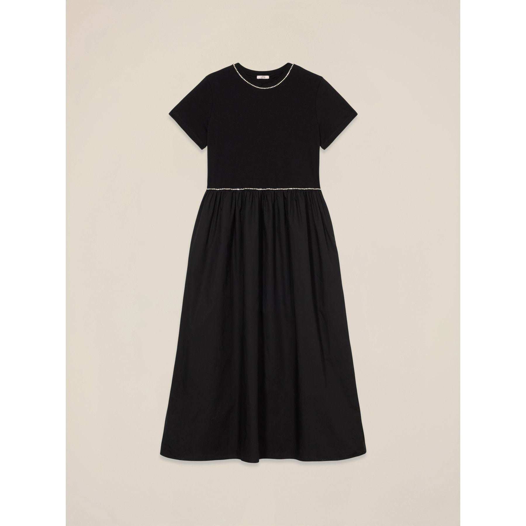 Oltre - Vestido de dos materiales con estrás - Negro
