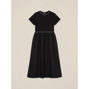 Oltre - Vestido de dos materiales con estrás - Negro