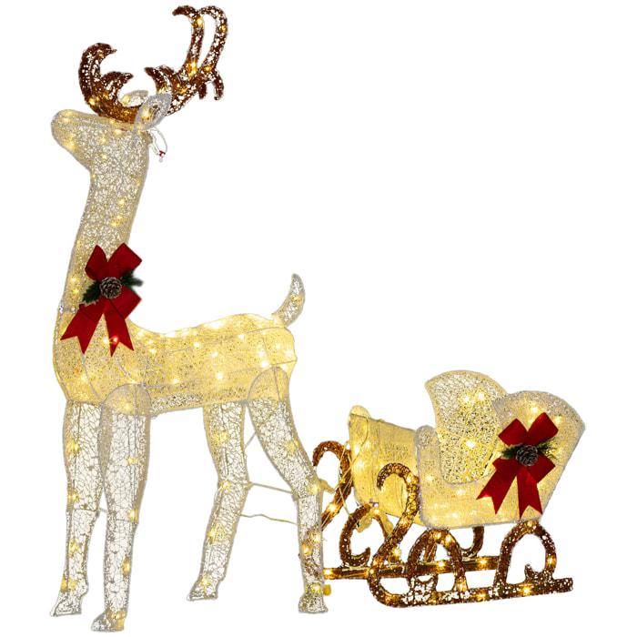 Silhouette renne lumineux avec traîneau - renne et traîneau lumineux de Noël - décoration LED extérieure de Noël - 170 LED blanc chaud