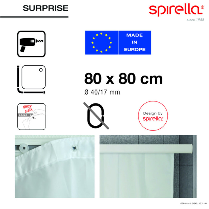 Barre tringle pour rideau de douche d'angle à  fixer en Alu SURPRISE 80x80cm Blanc Spirella