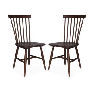 Lot de 2 chaises noyer à barreaux en bois d'hévéa. ROMIE. L 50.8 x P 44.2 x H 90cm.