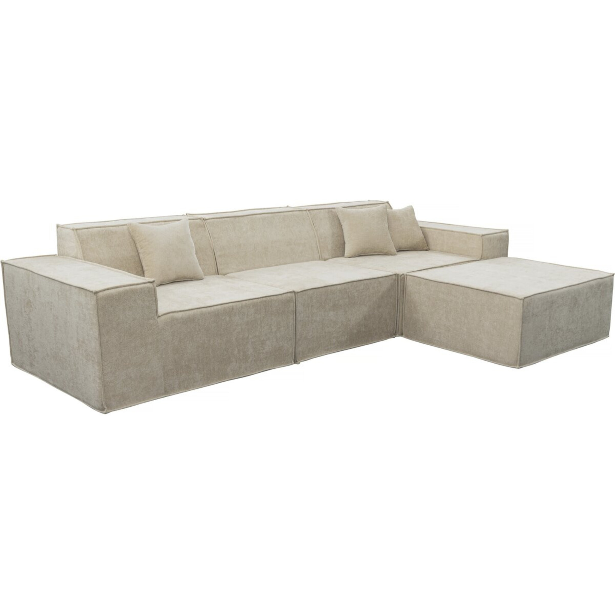 Canapé droit modulable avec ottoman en tissu texturé "Lusso" - 4 places - Beige