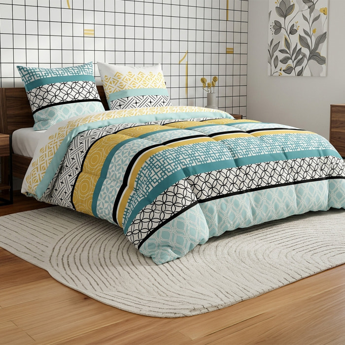 Parure housse de couette imprimé 100% coton - citedor - bleu