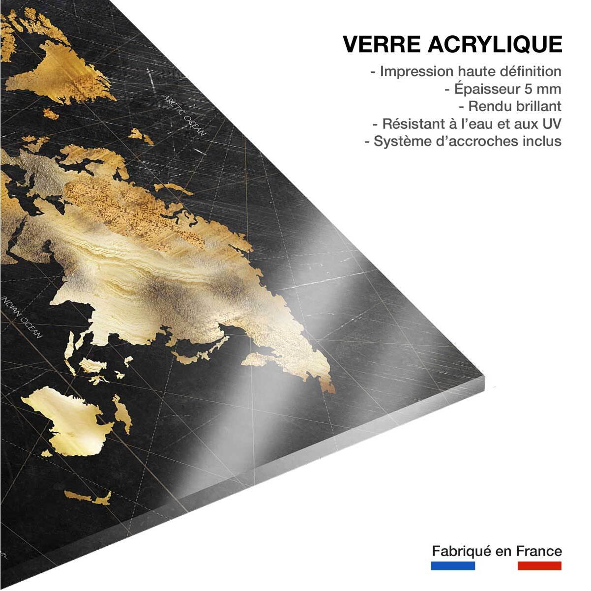 Tableau Carte du monde dorée Tableau plexiglas