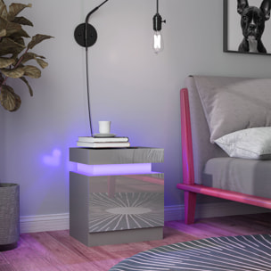 Mesita de Noche con Luces LED Mesilla de Noche con 2 Cajones y Control Remoto Mesa de Noche para Dormitorio Salón 45x35x52 cm