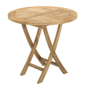 FUN - SALON DE JARDIN EN BOIS TECK 2 pers - Ensemble de jardin - 1 Table ronde pliante 80 cm et 2 chaises textilène taupe