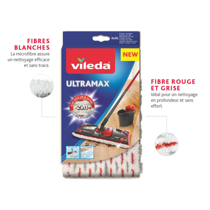 Vileda - Pack de 3 - UltraMax recharge Power 2en1 - Microfibre officielle de rechange pour balai Vileda