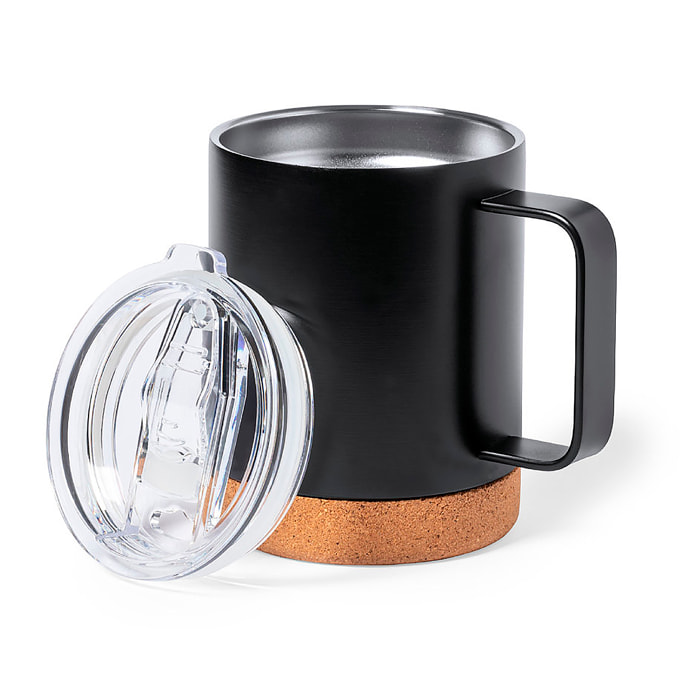 Tazza termica in acciaio e sughero da 330 ml. Doppia parete caldo/freddo