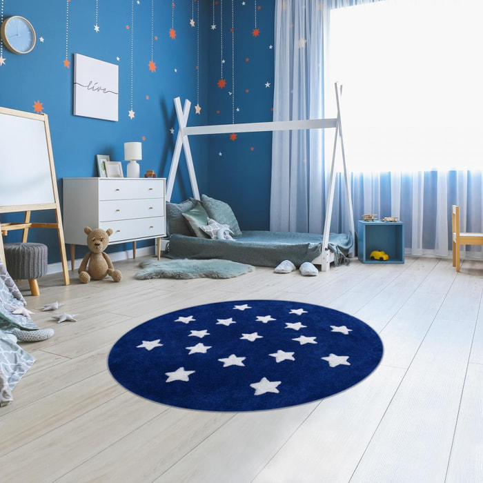 Tapis rond Ø140cm fait à la main en coton motif enfant pour chambre ETOILE R