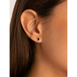 Orecchino Singolo Cat Black Argento Placcato Oro