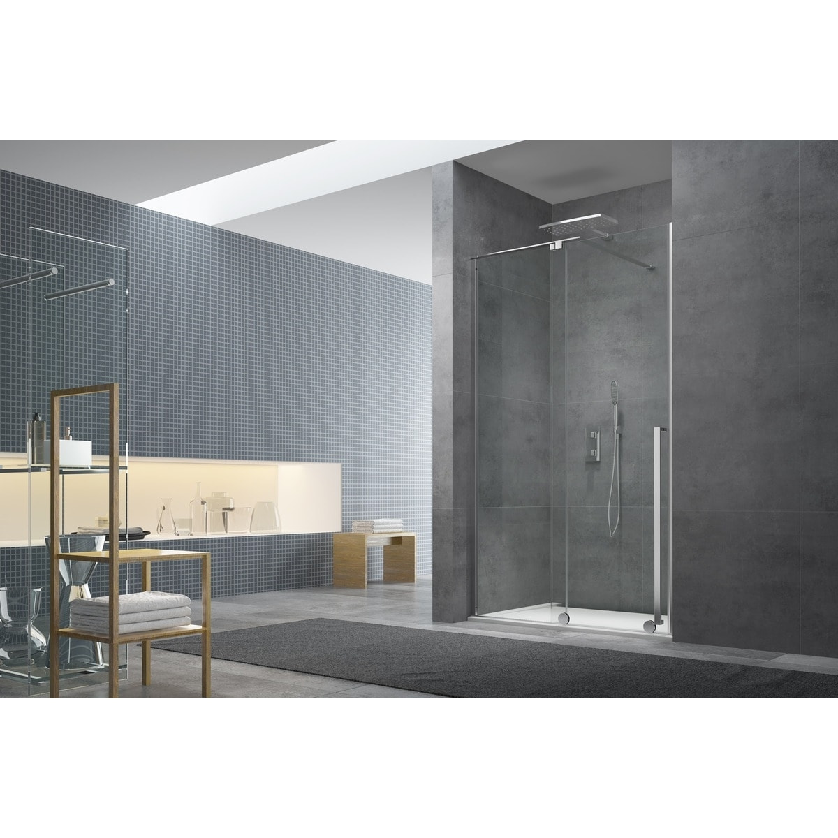 Walk-in X Motion Set complet Porte douche coulissante verre transparent Easy Clean 140x200cm, montage Chrome