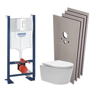 Pack WC Bâti autoportant + Cuvette SAT sans bride, fixations cachées + Plaque blanche + Set habillage