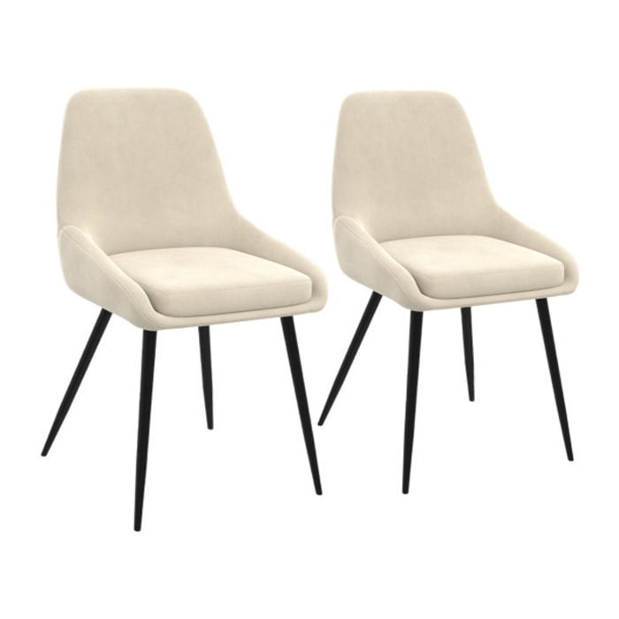 Chaises Olivia en velours et pieds métal - Crème