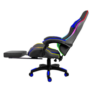 Sedia Gaming Con LED RGB Telecomando Poltrona Ufficio Scrivania Casa PC Racing Girevole Ergonomica Ecopelle Cuscino Lombare Poggiapiedi Nero Blu