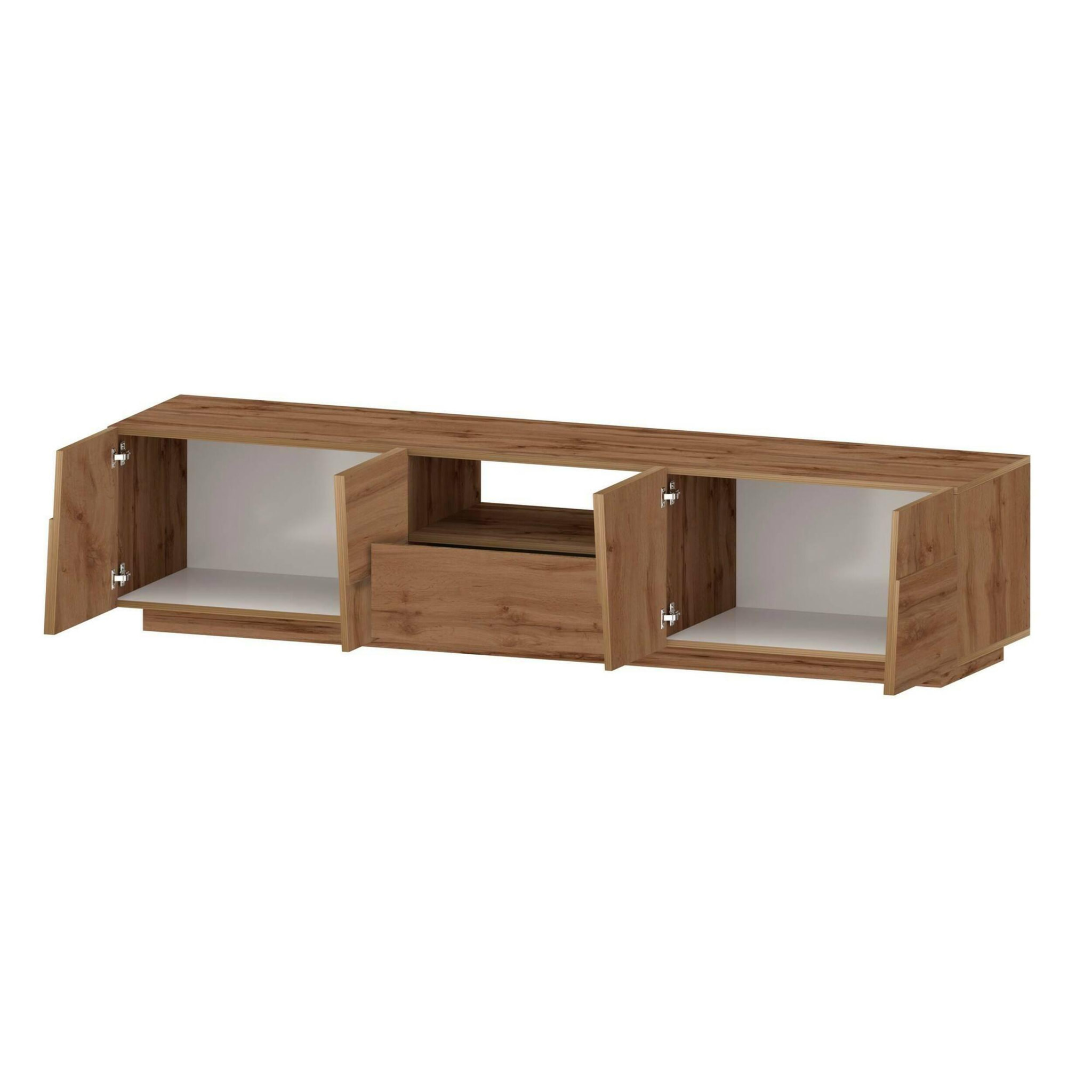 Mobile porta TV Dcortinovi, Credenza bassa da soggiorno con 4 ante e 1 cassetto, Base porta TV, 220x44h46 cm, Rovere