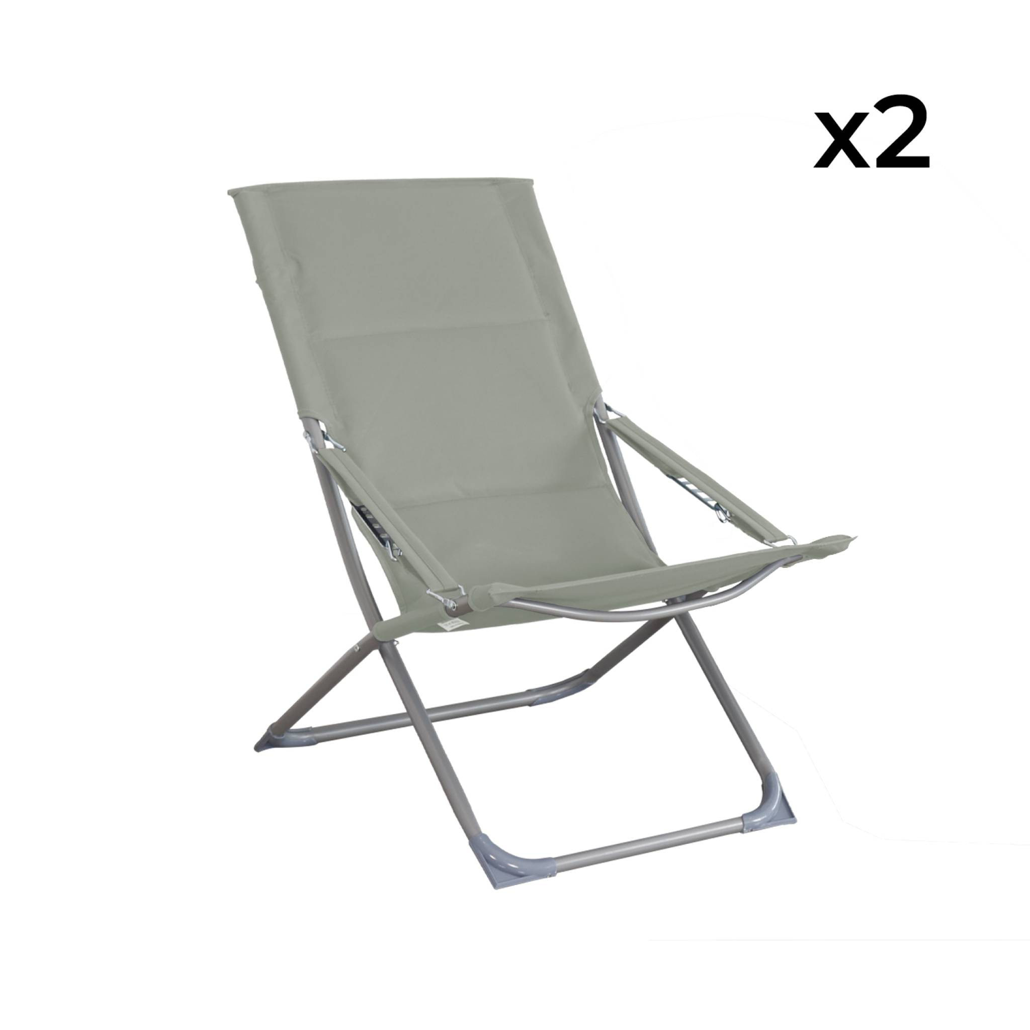 Lot de 2 chaises pliantes kaki PARMA en acier / polyester 600D. 84 x 62 x 87 cm