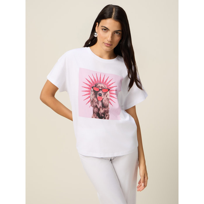 Oltre - T-shirt in jersey con stampa e applicazioni - Bianco