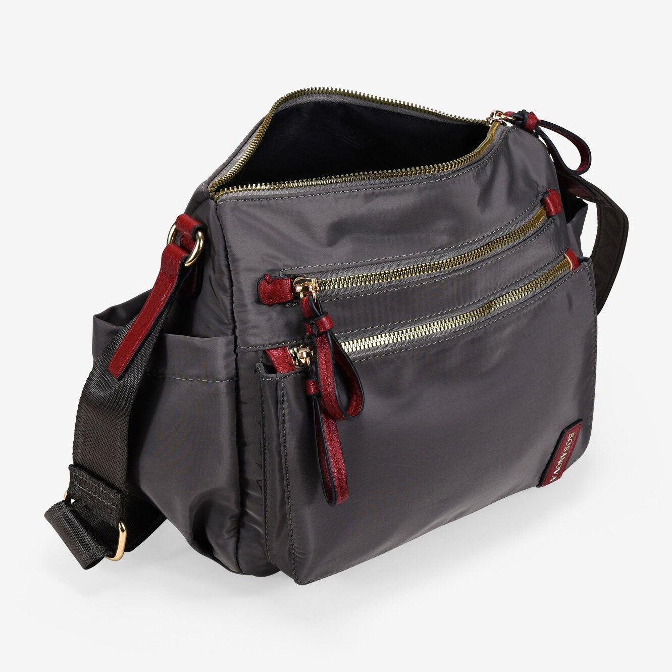 Bolso bandolera visón con cremalleras metálicas