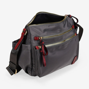 Bolso bandolera visón con cremalleras metálicas