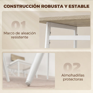 HOMCOM Juego de Mesa y Sillas de Comedor 5 Piezas, Mesa de Cocina Rectangular con 4 Sillas Acolchadas, Estilo Moderno, Marco Metálico, para Espacios Pequeños, Salón, 106x66x75 cm, Roble y Blanco