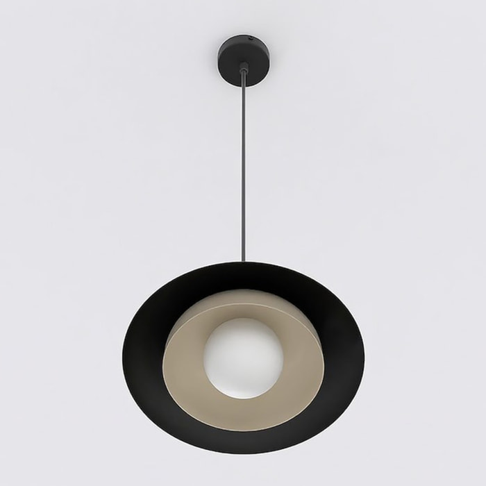 Lampada a sospensione SKIN in acciaio nero con dettagli moka