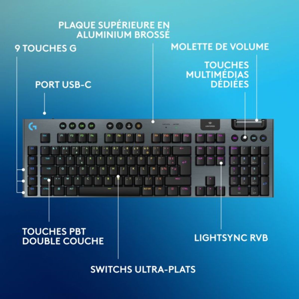 Clavier gamer sans fil LOGITECH G915 X Lightspeed Clicky Noir
