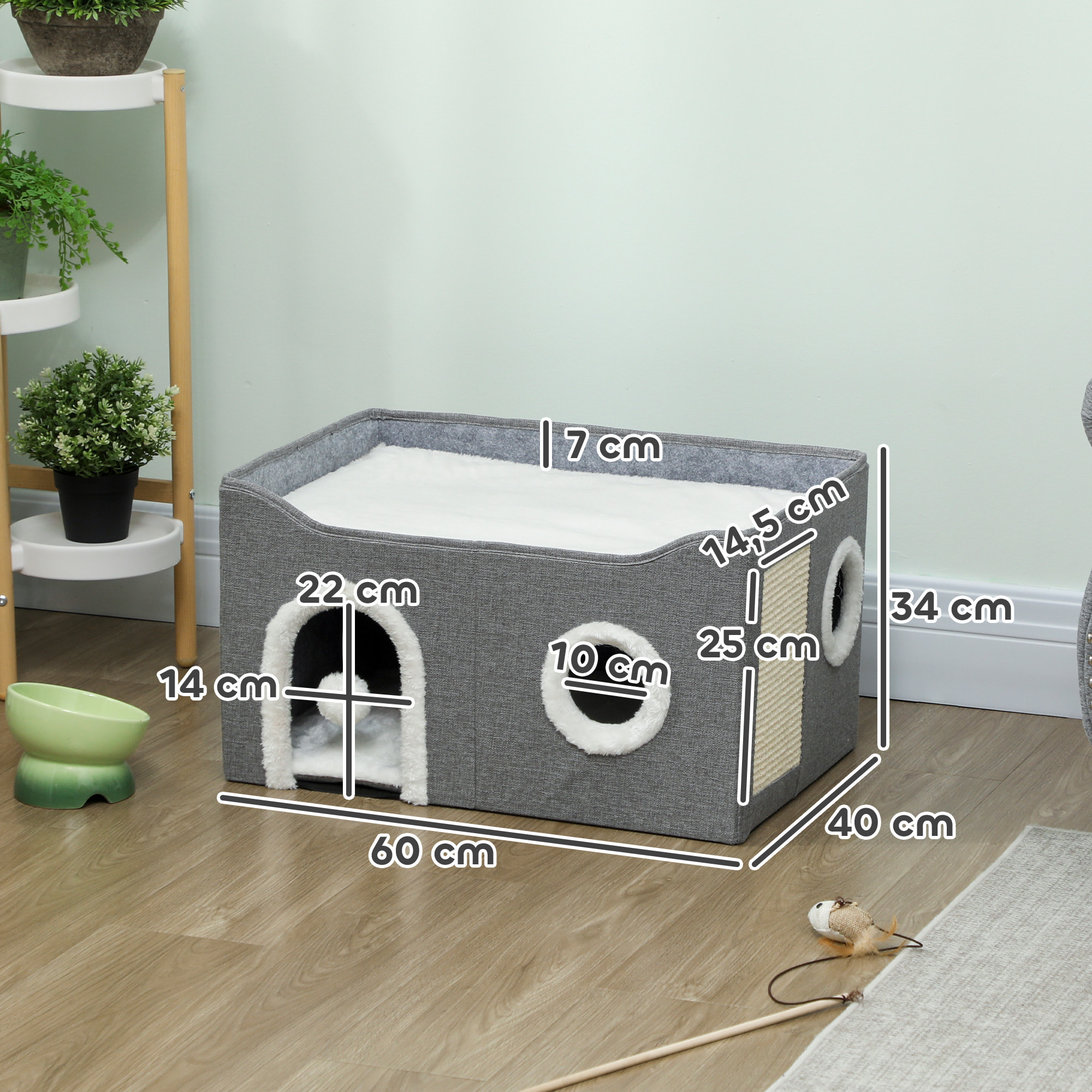 Panier niche grattoir chat 3 en 1 pliable gris