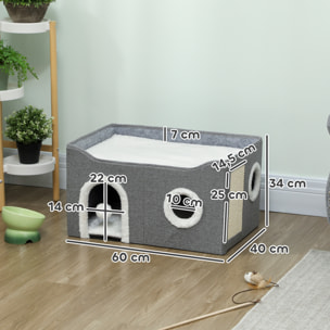 Panier niche grattoir chat 3 en 1 pliable gris