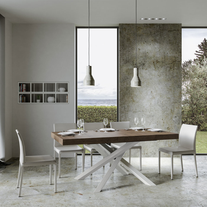 Tavolo allungabile 90x200/304 cm Volantis noce telaio bianco