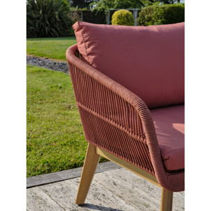 BAHIA - Salon bas de jardin 4 pl en bois d'acacia et corde tissée, terracotta