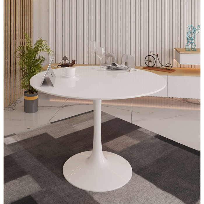 Tavolo rotondo, Tavolino per sala da pranzo, cm 100x100h75, colore Bianco