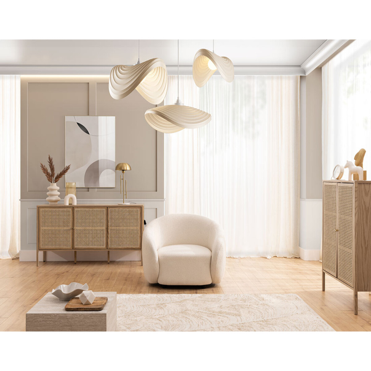 Flore - Fauteuil en tissu bouclette - Beige