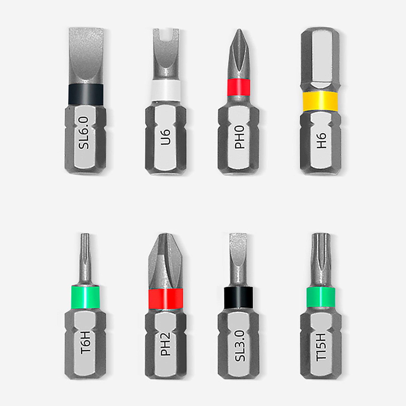 Destornillador multifunción 8 en 1 con carcasa de aluminio puntas magnéticas y compartimento trasero para puntas.