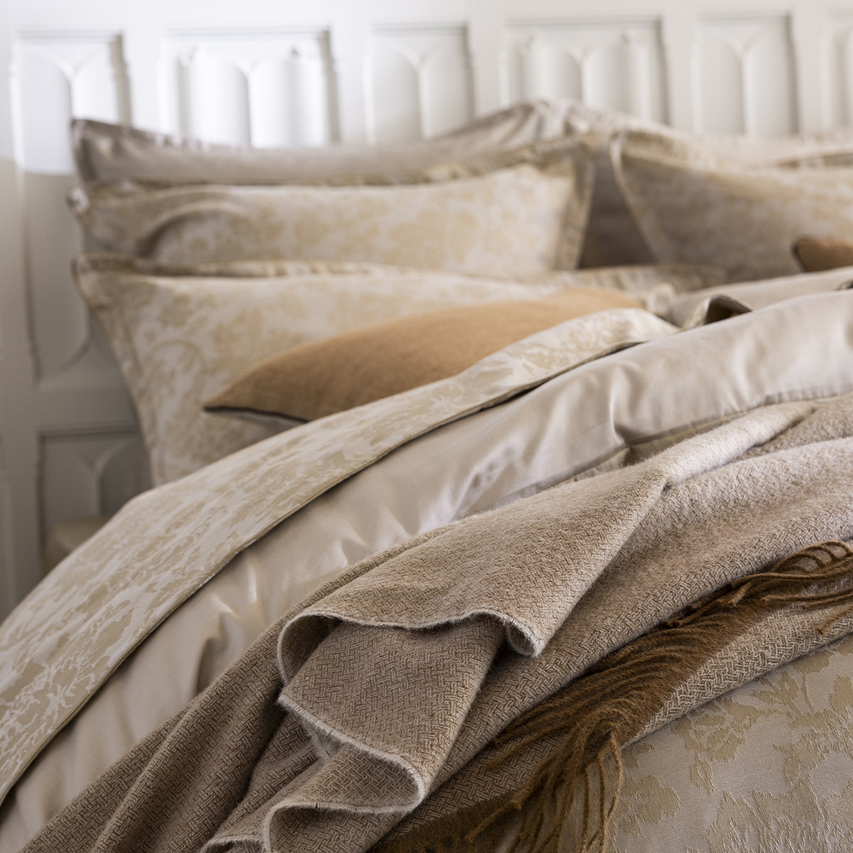 Housse de couette imprimée en jacquard de coton, MÉMOIRE, Beige Lune