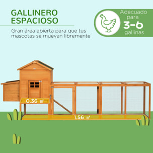 Gallinero Exterior de Madera 297,5x68x118 cm Jaula Grande para 3-6 Gallinas con Techo Asfáltico Corral Metálico Puerta de Pestillo Nido Bandeja Extraíble y Rampa Natural